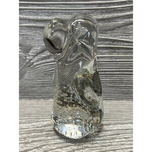 Vintage Droopy Ear Dog Figurine Clear Crystal Glass Paperweight 4.5” Bubbles